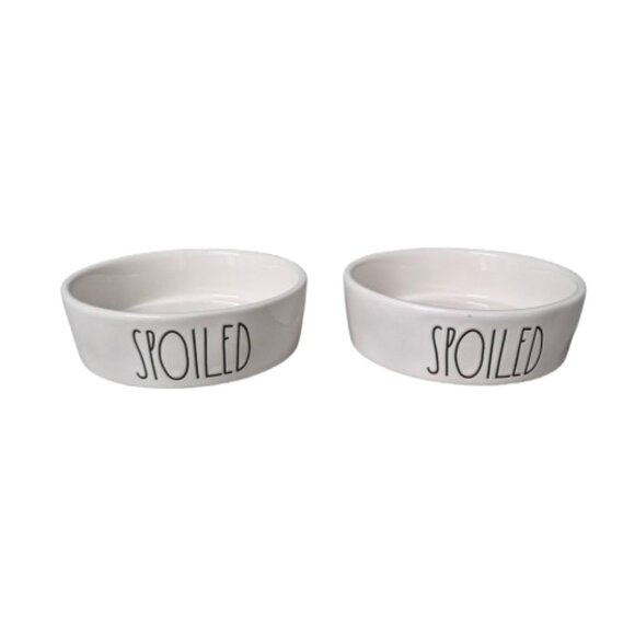 2 Rae Dunn "Spoiled" Cat, Kitten, Small Dog or Puppy Dishes - Picture 1 of 6